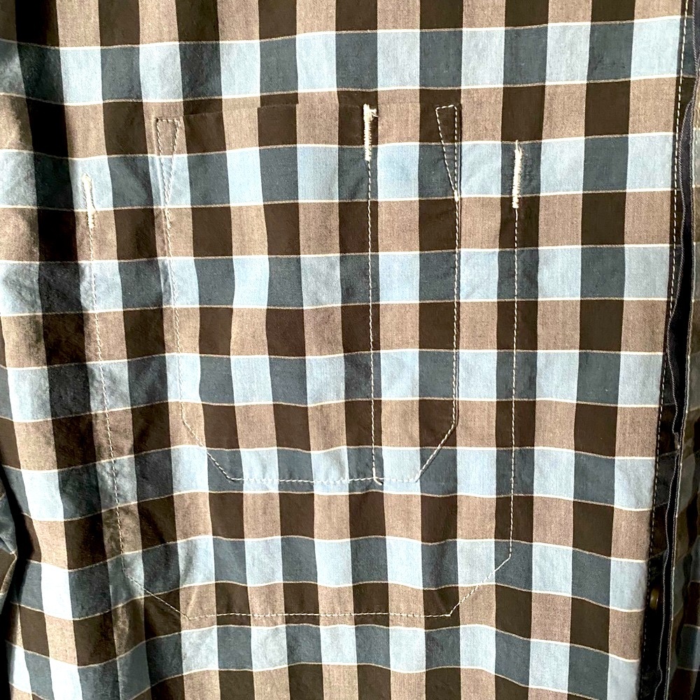 Calvin Klein men’s grey, black and blue plaid grid pattern button down size M - Picture 4 of 7